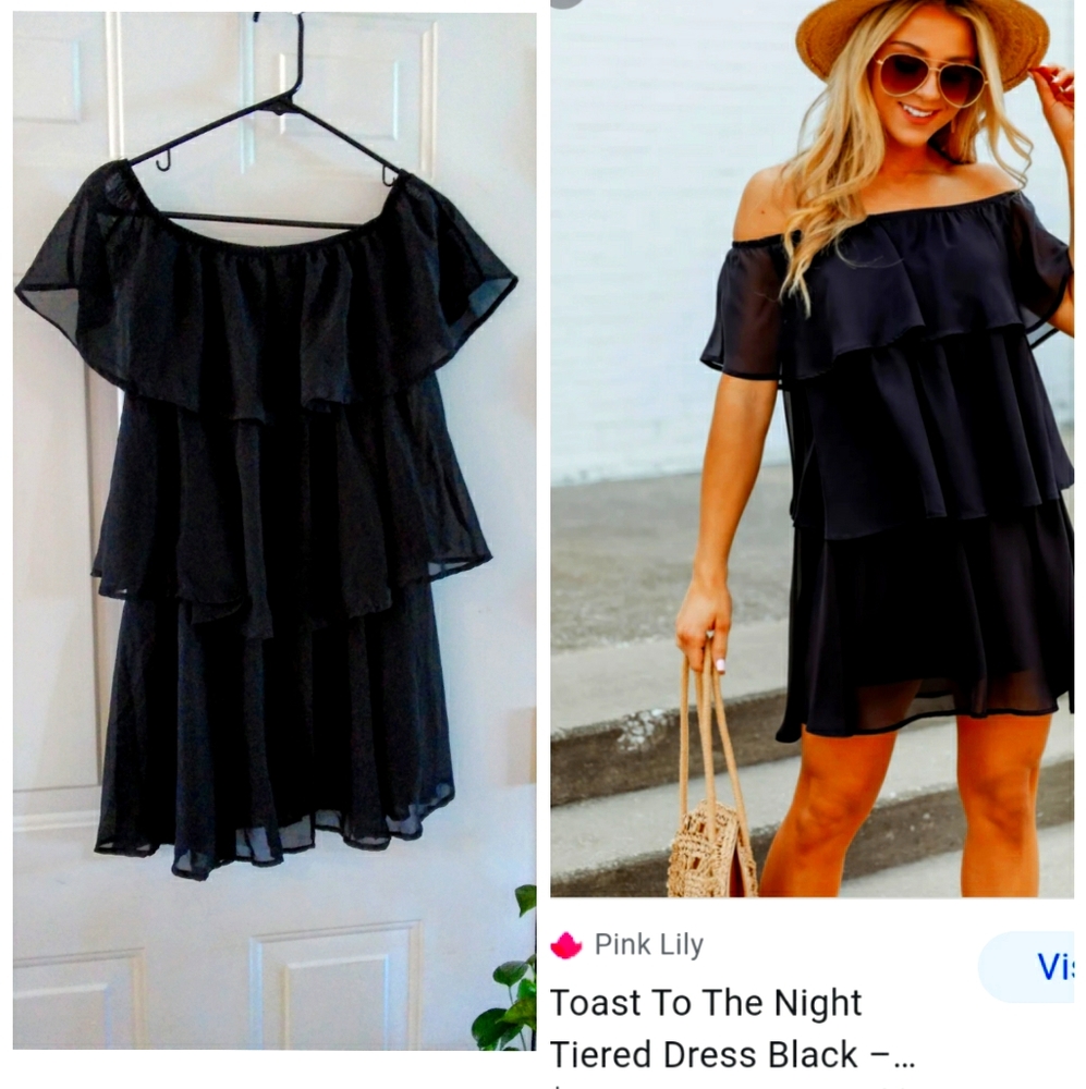 Pink Lily Black Ruffles Dress. Size S